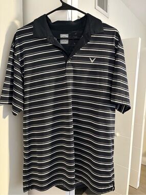 Callaway Black and White Striped Men's Golf Polo